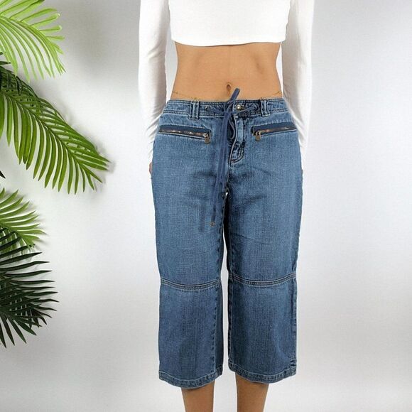 Women's Vintage Y2K Indie Granola Girl Mid Wash Denim Casual Jean Capris / 4 - Picture 3 of 6